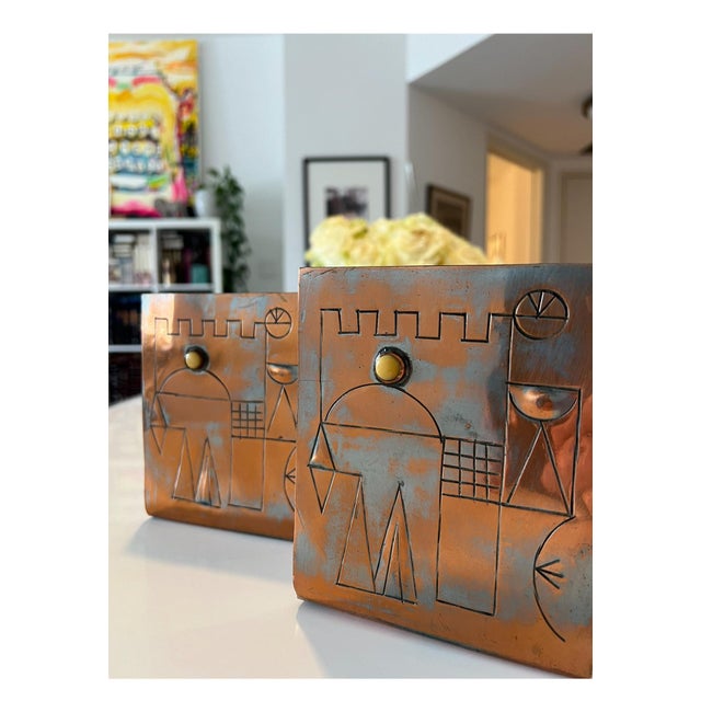 Bezalel Schatz, (1912-1978), Yaad Studio Workshop Mid century modern The standing part is 6 X 5 inches. The copper sheet...