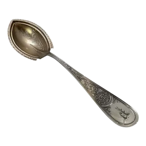 Early 19th Century Bright-Cut Ice Cream Spoon With Gold Washed Bowl by a C Konarson, Scranton, Pa.