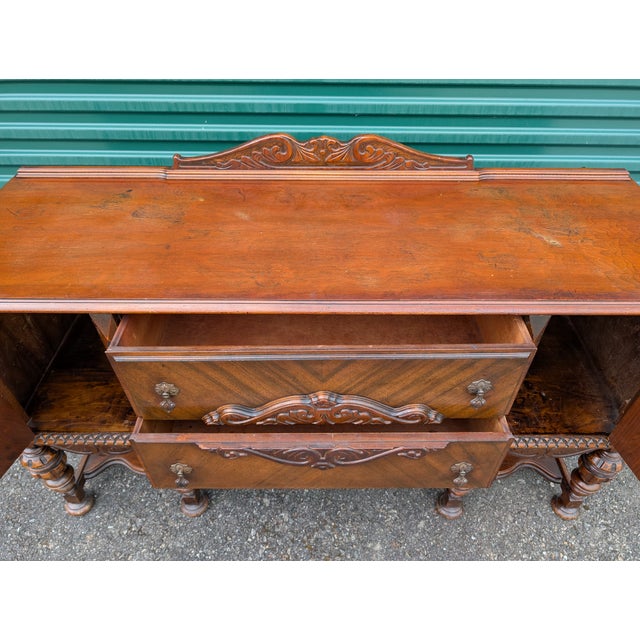 Early 20th Century Vintage Early 20th Century Jacobean Style Walnut Sideboard Buffet Credenza For Sale - Image 5 of 12
