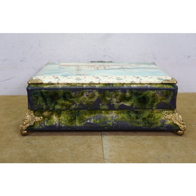Blue Antique Victorian Nautical Maritime Uss Maine Ship Photo Album Music Box 13" For Sale - Image 8 of 18