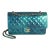 Green Blue Shaded Quilted Patent Medium Classic Double Flap Bag For Sale