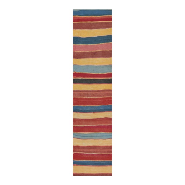 Vintage Bidjar Persian Tribal Kilim in Red, Gold and Blue Stripes by Rug & Kilim-2'5''x10'4'' For Sale