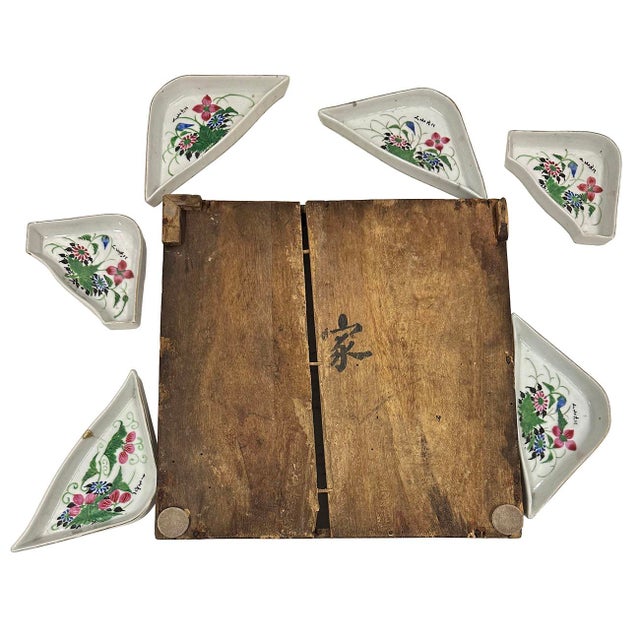 Early 20th Century Antique Chinese Famille Rose Sweetmeat Dishes Set With Wooden Box For Sale - Image 10 of 12