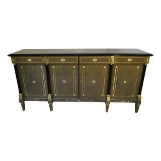 Louis XVI Style Hollywood Regency Sideboard in Burl Wood, Grey Lacquer and Brass, France, 1980s For Sale