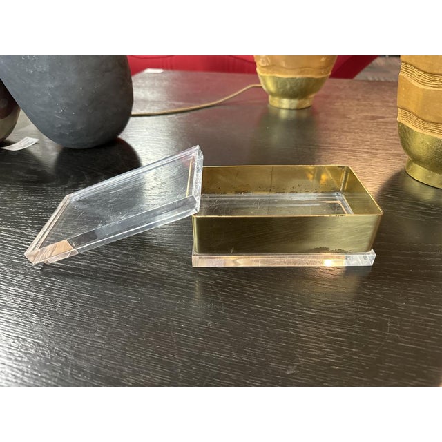 Acrylic Glass and Brass Box by Philippe Cheverny, 1970s I have official proof of authenticity such as vintage catalogs,...