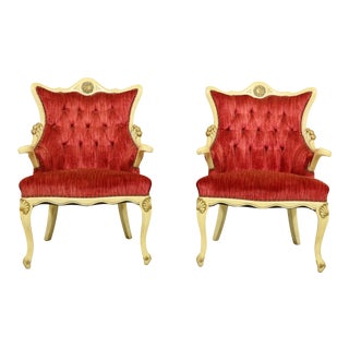 Vintage Paint Decorated French Style Fireside Chairs - a Pair For Sale