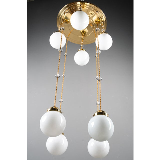 Metal Art Deco Chandelier with Opal Glass Shades, Vienna, 1920s For Sale - Image 7 of 18