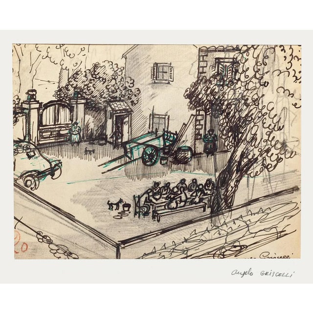 Lunch in The Countryside is an original drawing in pencil and China Ink on paper realized by Angelo Griscelli (1893 -...