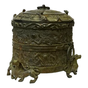Vintage Look Chinese Green Black Ancient Ding Shape Holder Display