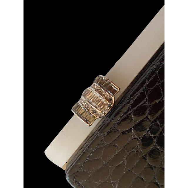 2004 Judith Leiber Alligator Leather Embossed Lucite Crystal Art Deco Baquette Evening Clutch ShoulderBag For Sale - Image 11 of 18