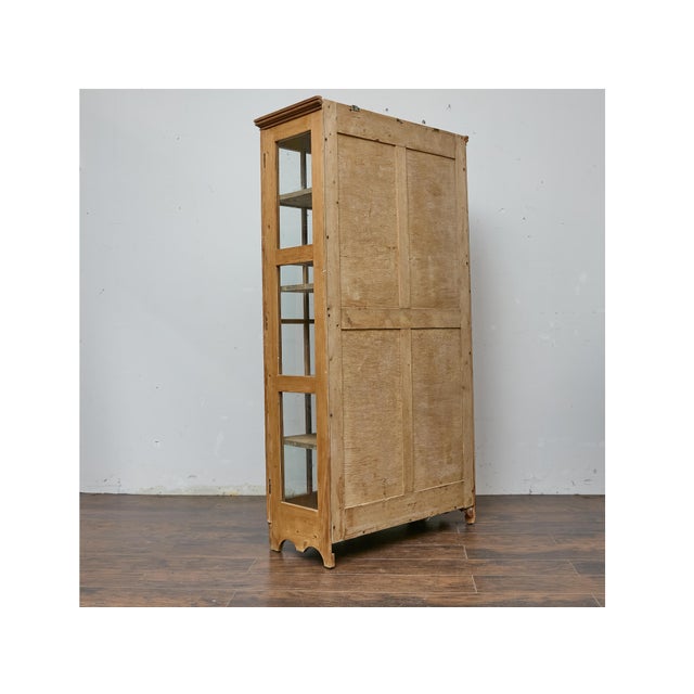Wood 19th Century English Pine Glass Door Cabinet with Painted Interior For Sale - Image 7 of 8
