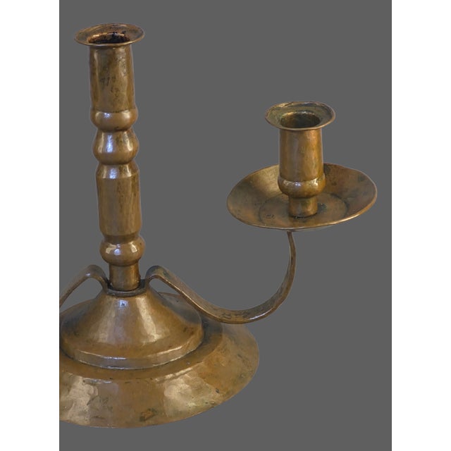 Arts & Crafts Vintage Arts & Crafts Hand Hammered Copper Three Light Candle Holder For Sale - Image 3 of 11