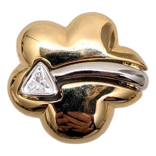 Vintage 1980s Signed Courreges Paris Goldtone & Rhodium Plated Rhinestone Brooch For Sale