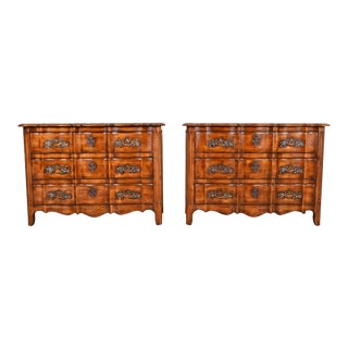 Century Furniture French Provincial Louis XV Carved Walnut Chests of Drawers, Pair For Sale