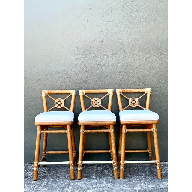 McGuire Vintage McGuire Wrapped Rattan Bar Stools - Set of 3 For Sale - Image 4 of 12