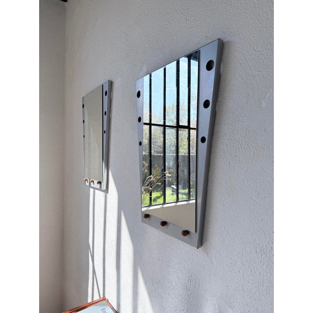 Vintage Mirrors in Chrome and Wood, 1980s, Set of 2 For Sale - Image 16 of 18