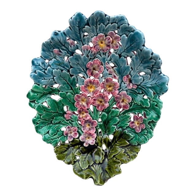 19th Century Rare French Majolica Reticulated Flowers Platter For Sale