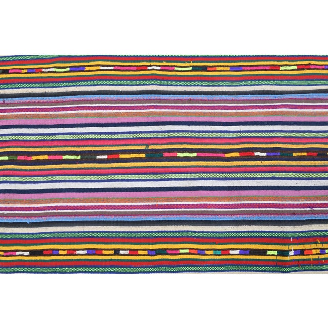 Textile Vintage Turkish Oushak Handmade Wool Cotton Pink Kilim Area Rug For Sale - Image 7 of 11