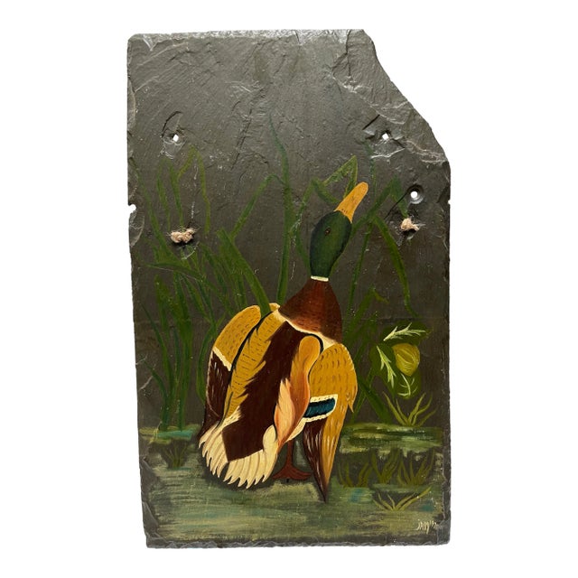 1970s Mallard Duck Painting on Slate For Sale