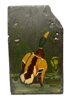 1970s Mallard Duck Painting on Slate
