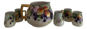 6 Piece Antique Limoges Hand Painted by McCue BlackBerry Pitcher and Cups