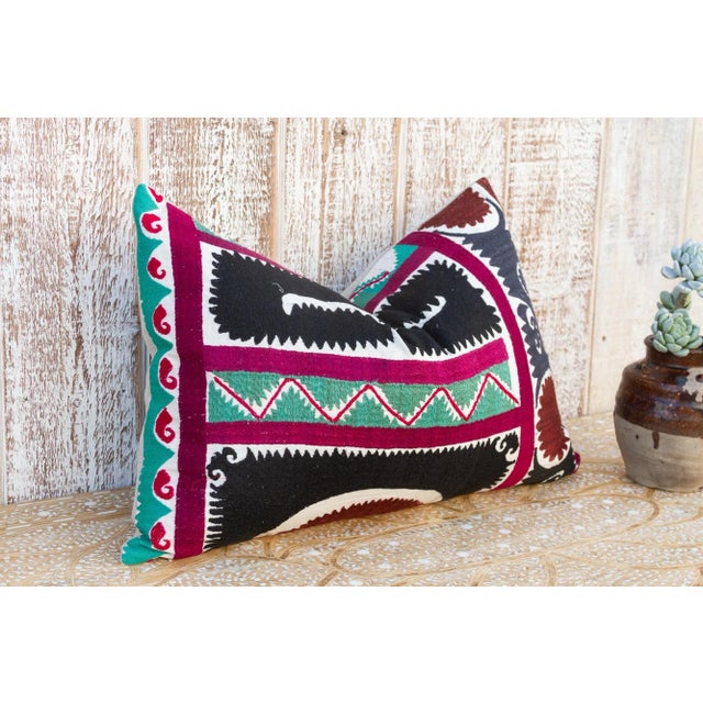 Persian Shiria Gul Suzani Lumbar Pillow For Sale - Image 3 of 10