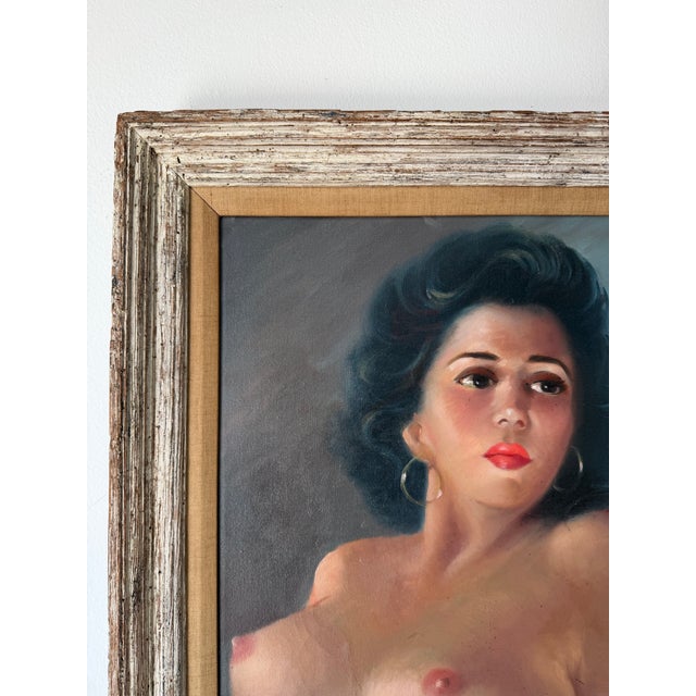 1960’s Vintage Female Nude Portrait Oil Painting on Canvas – Framed For Sale In Miami - Image 6 of 12