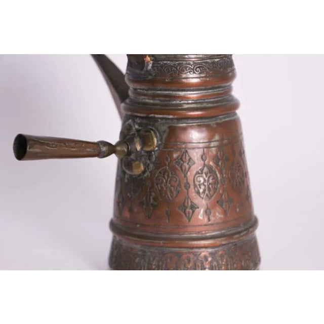 Middle Eastern Asian traditional Turkish ottoman copper Dallah coffee pot. Coffee pot hand-hammered and chased tinned...