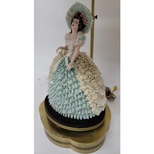 Early 20th Century Victorian Dresden Porcelain Lace Lady Boudoir Lamps - Pair For Sale In Chicago - Image 6 of 11