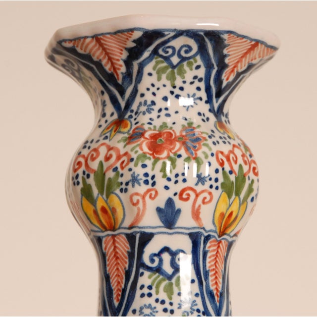 Ceramic Delft Vases Polychrome Knob Vases Vintage Delftware Ceramic a Pair For Sale - Image 7 of 13