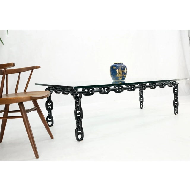 1970s Oversize Fused Marine Chain Base Rectangle Coffee Table with Thick Glass Top For Sale - Image 11 of 13