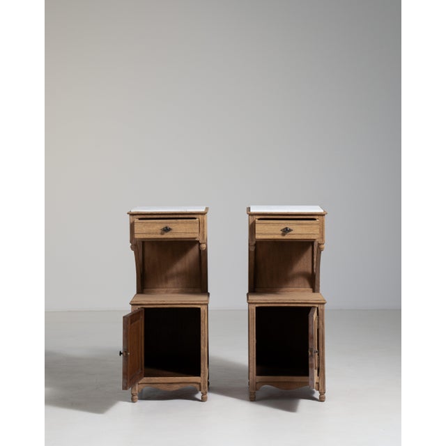 Pair of Eclectic Oak Side Tables with Marble Tops, Antique, France, Circa 1900 For Sale - Image 4 of 15