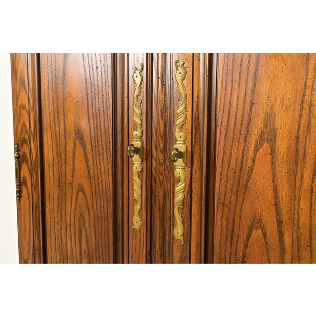 Brown Baker Furniture French Provincial Louis XV Carved Oak Armoire Dresser or Linen Press, Circa 1960s For Sale - Image 8 of 16