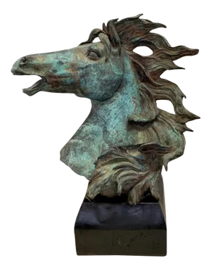 Original Bronze Mustang Bust Sculpture With Verdigris Finish