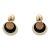 Vintage 1970s Signed Napier Off White, Black & Goldtone Disc Pendant Clip Earrings-2 Pieces For Sale