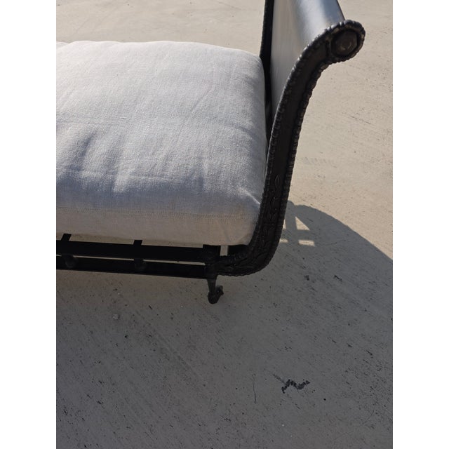 Campaign Style Steel Daybed Sofa Chaise With Down Cushion For Sale - Image 12 of 15