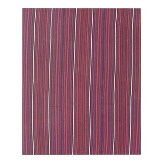 Mid-Century Modern Multicolor Stripe Geometric Turkish Kilim Handwoven Small Rug For Sale
