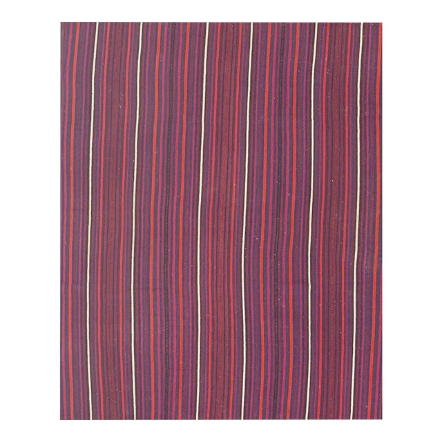 Mid-Century Modern Multicolor Stripe Geometric Turkish Kilim Handwoven Small Rug For Sale