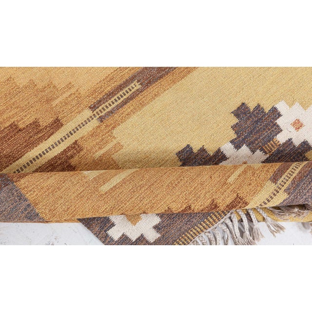Mid-Century Modern Doris Leslie Blau Vintage Swedish Flat Woven Rug by Ingegerd Silow For Sale - Image 3 of 9