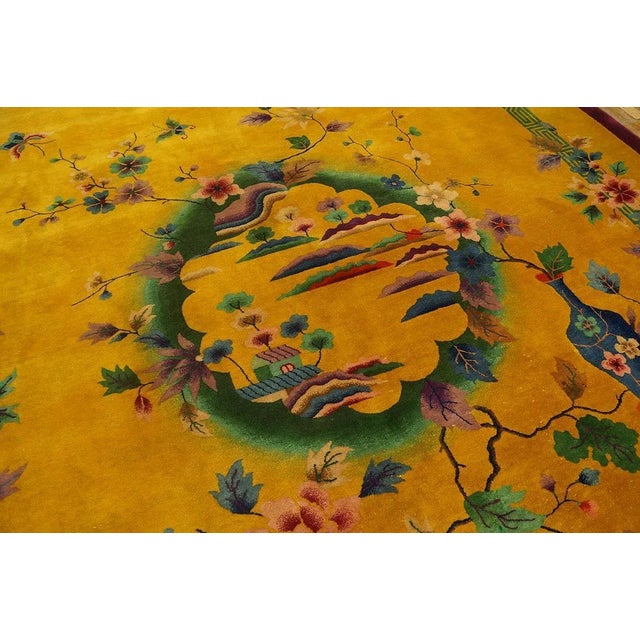 1920s Vigorous Gold-Bronze Background With Spcial Bits of Chinese Ornament in a Chinoiserie Pattern Antique Art Deco Rug For Sale - Image 5 of 10