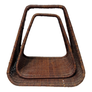Mid 20th Century Pair of Vintage Triangular Organizer Woven Wicker Baskets