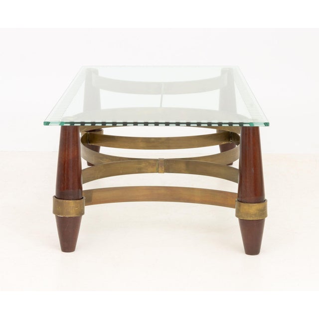 Wood Hollywood Regency Style Brass & Wood Coffee Table For Sale - Image 7 of 7
