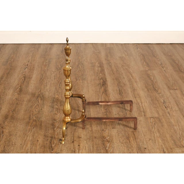 Puritan Federal Style Pair of Brass Andirons For Sale - Image 10 of 18