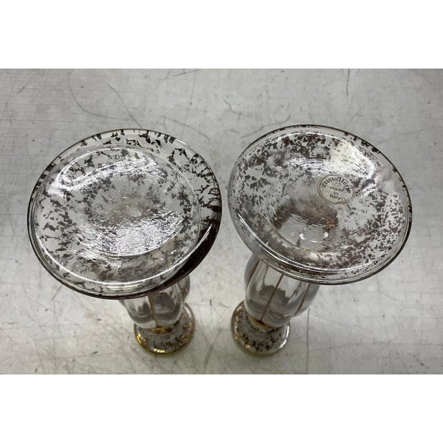 Mid 20th Century Pair of Vintage Cristallerie Italian Candle Holders Made of Hand Blown Art Glass With Gold Leaf For Sale - Image 5 of 5