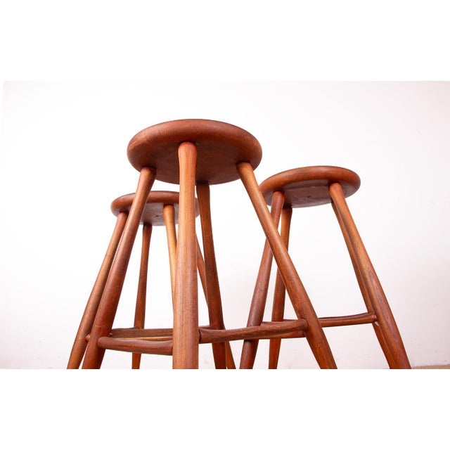 Vintage Beech and Molded Wood Stools in the style of Guillerme and Chambron, 1960s, Set of 6 For Sale - Image 12 of 18