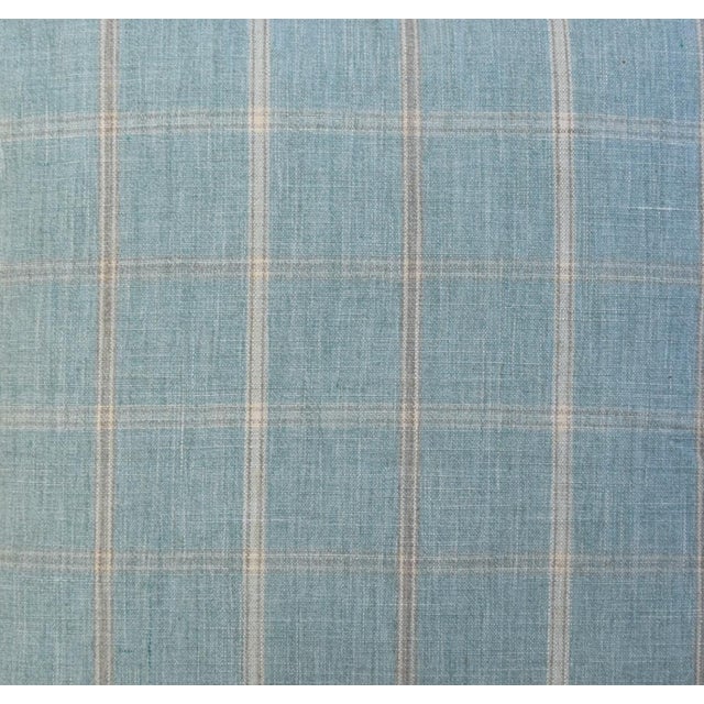 2020s Stunning Blue, Gray & Cream Woven Plaid Feather/Down Pillow For Sale - Image 5 of 5
