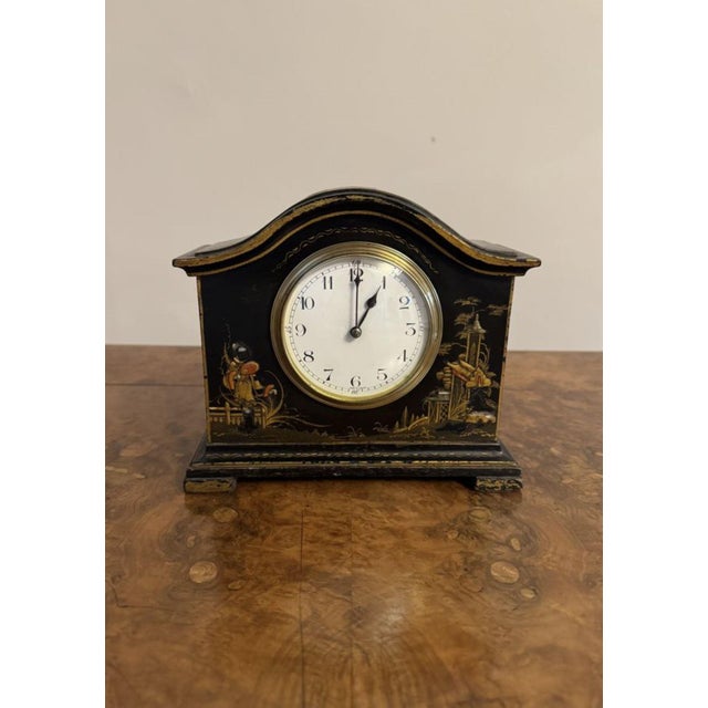 Metal Antique Edwardian Chinoiserie Decorated Mantle Clock, 1900 For Sale - Image 7 of 7