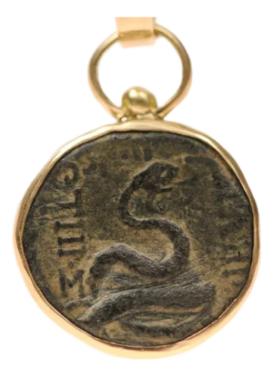 Greek Bronze Coin Pendant Trimmed in 18K Gold