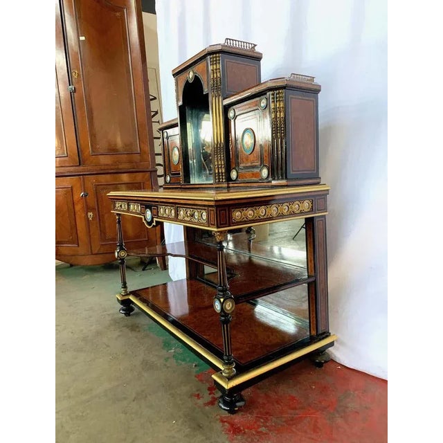 19th-Century French Kingwood and Porcelain Mirrored Cabinet on Stand For Sale - Image 6 of 11