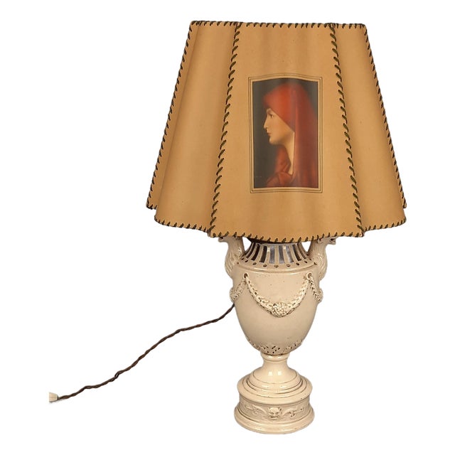 Vintage Table Lamp in Ceramic and Paper, 1950 For Sale